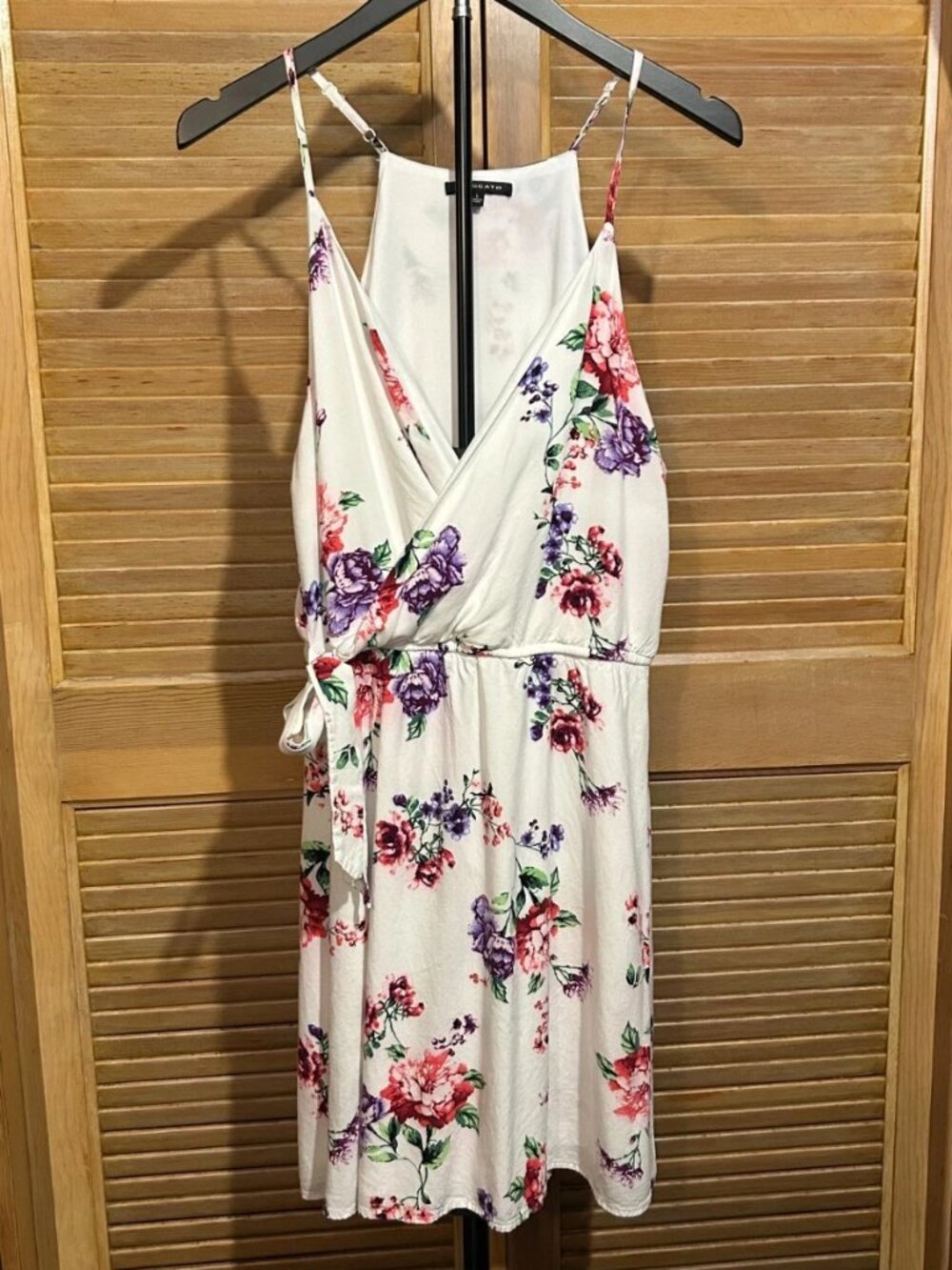 Staccato Women Floral Wrap Dress White Pink Purple Sleeveless Tie Waist Size L